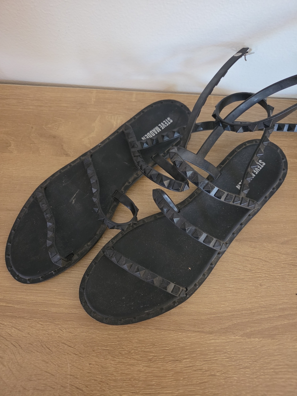Steve Madden Black Studded Strappy Flat Sandals